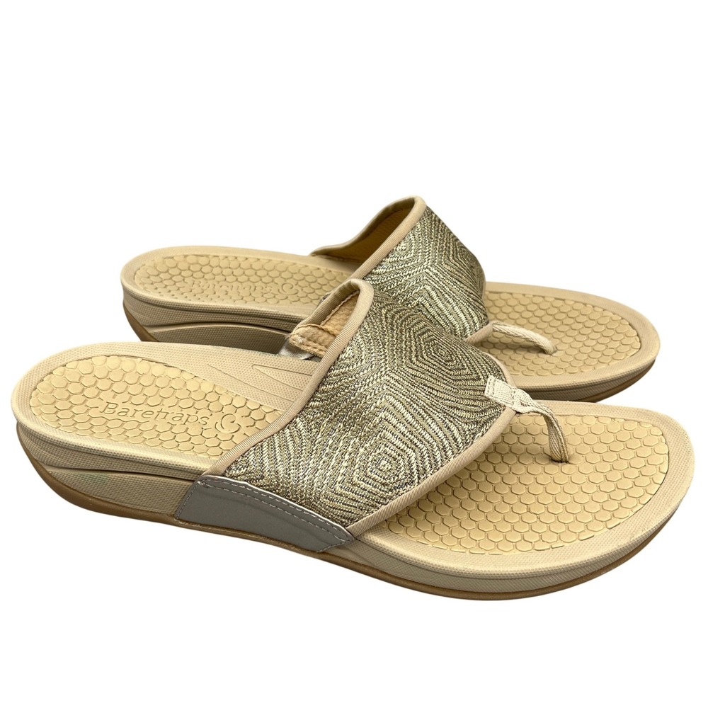 Baretraps Dasie Thong Sandals Gold Metallic Woven Comfort Wedge Flipโ Flops 11M